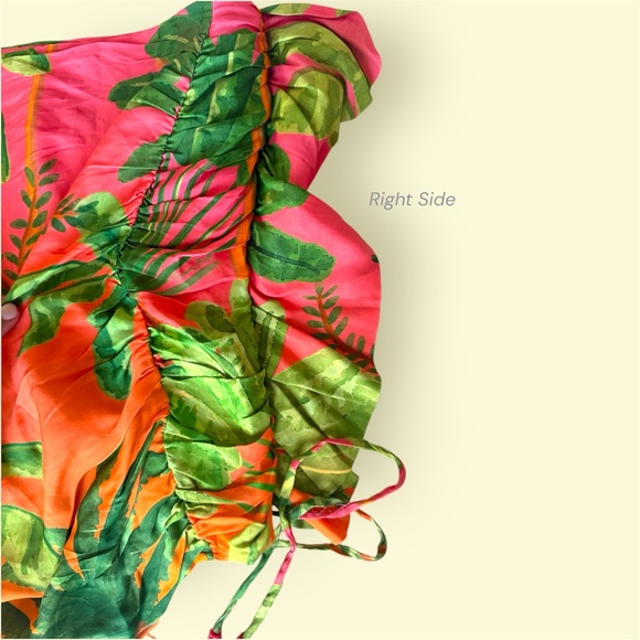 FARM Rio Tropical Plantage  Ruched Mini Skirt Pink & Green Palm Print Sz Medium - Picture 5 of 9